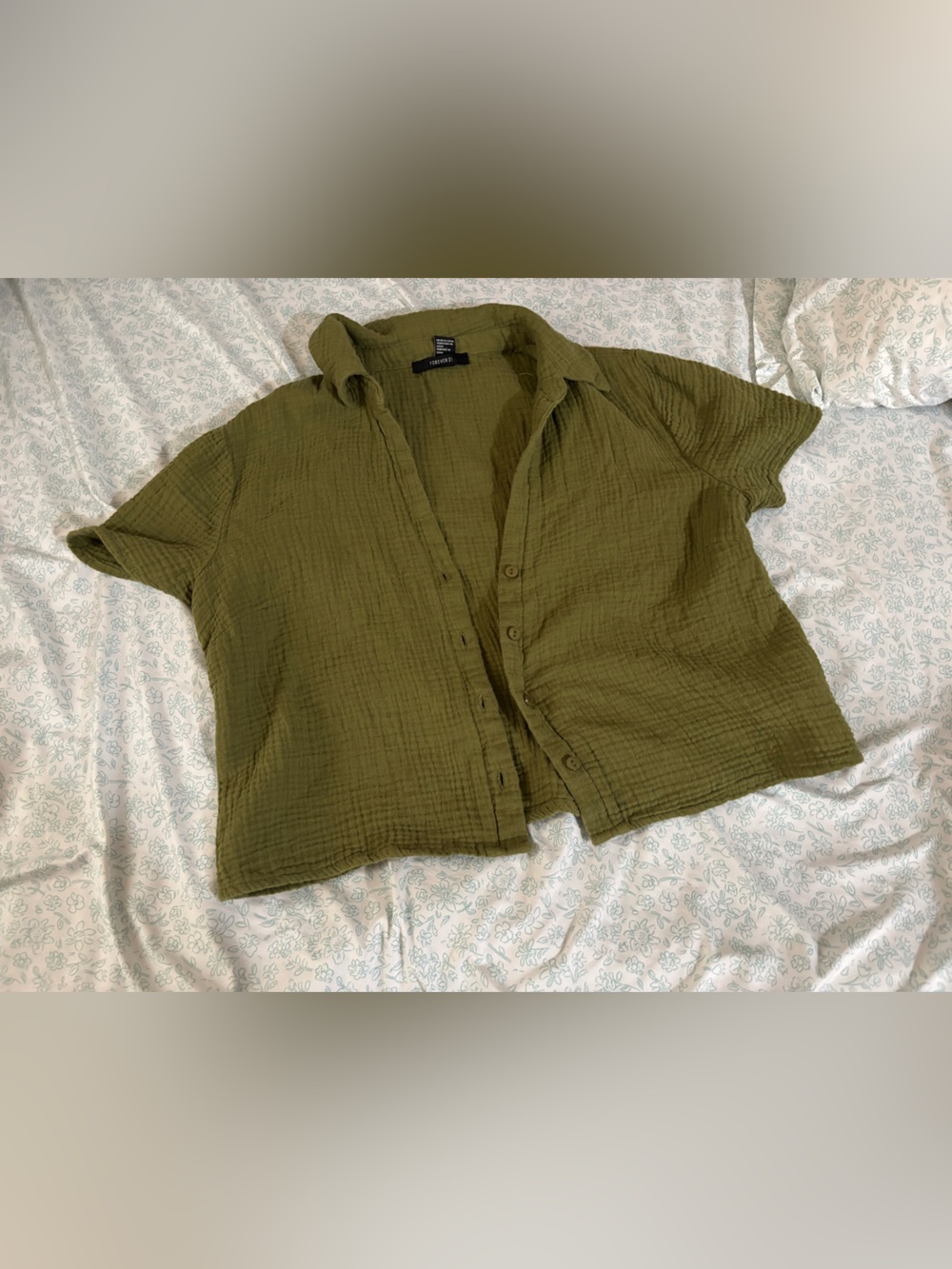 Forever 21 Olive Green Textured Button-Up Top